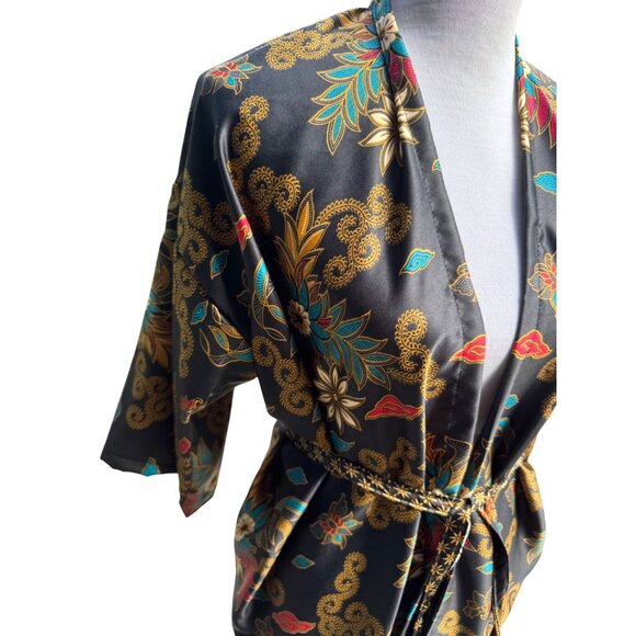 Silk Handmade Kimono Robe With Colorful Floral Pattern & Belt Womens One Size Fi - Picture 3 of 7